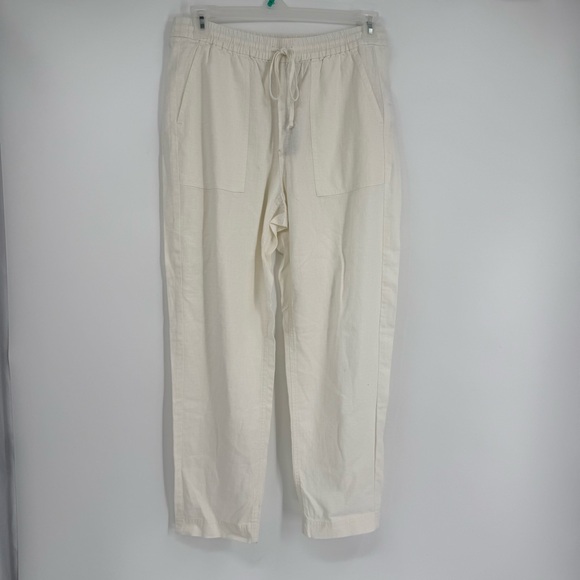 J. Crew Straight Leg Seaside Pants Linen Elastic Waist White UnLined Size Medium - Picture 12 of 12